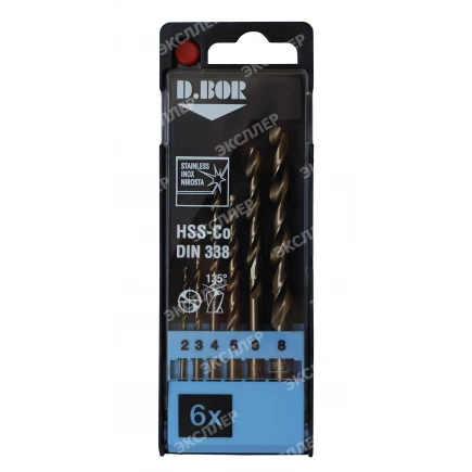 Набор сверeл по металлу, Cobalt, HSS-G, 6 шт. 2 - 8 мм. D.BOR W-011-141906104D-X